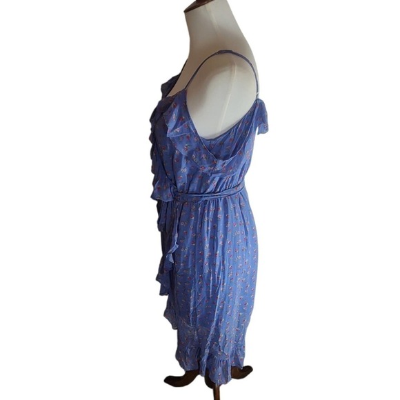 Joie 100% Silk Floral Dinesh Cold Shoulder Strawberry Blue Midi Dress Small - Picture 4 of 11